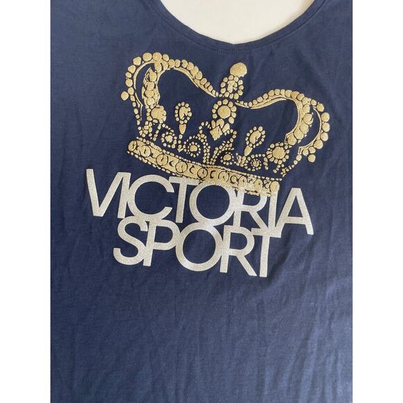VICTORIA SECRET SPORT T-SHIRT GOLD QUEEN CROWN GRAPHIC BLUE SZ XL ATHLEISURE - Picture 3 of 10